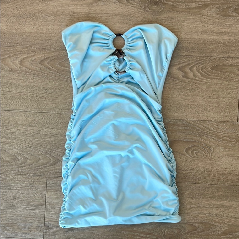 Light Blue Ruched Mini Dress